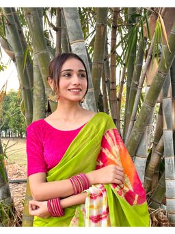 BINDIGASM'S ADVI - Gulshan Velvet Rose Organza Bow Stretchable Slip On Blouse