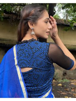 BINDIGASM'S ADVI - Kaya Blue Round Neck Detail Stretchable Pull On Blouse