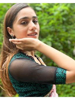 BINDIGASM'S ADVI - Kaya Teal Round Neck Detail Stretchable Pull On Blouse