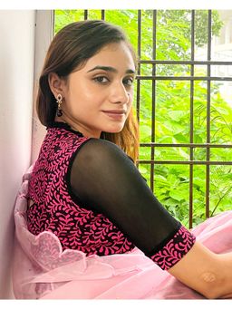 BINDIGASM'S ADVI - Kaya Pink Round Neck Detail Stretchable Pull On Blouse