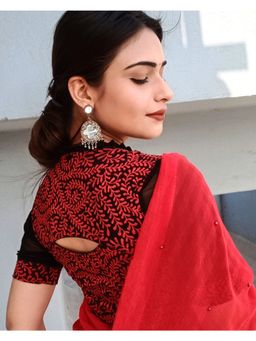 BINDIGASM'S ADVI - Kaya Red Round Neck Detail Stretchable Pull On Blouse