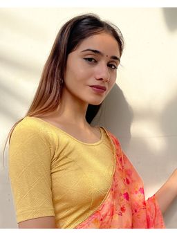 BINDIGASM'S ADVI - Urvi Zari Beige Metallic Jacquard Stretchable Pull On Blouse