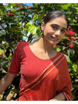 BINDIGASM'S ADVI - Urvi Zari Red Metallic Jacquard Stretchable Pull On Blouse