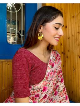 BINDIGASM'S ADVI - Urvi Zari Maroon Metallic Jacquard Stretchable Pull On Blouse