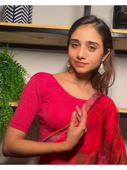 BINDIGASM'S ADVI - Urvi Zari Pink Metallic Jacquard Stretchable Pull On Blouse