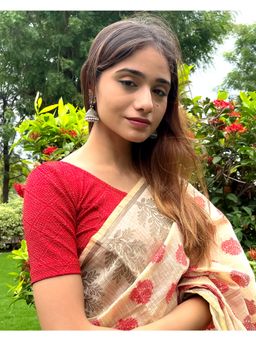 BINDIGASM'S ADVI - Urvi Zari Red Metallic Jacquard Stretchable Pull On Blouse