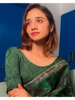 BINDIGASM'S ADVI - Shehzaadi Green Double Frill Detail At Elbow Stretchable Pull On Blouse