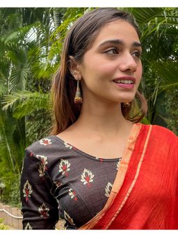 BINDIGASM'S ADVI - Kavana Black Buti Jacquard Stretchable Pull On Blouse