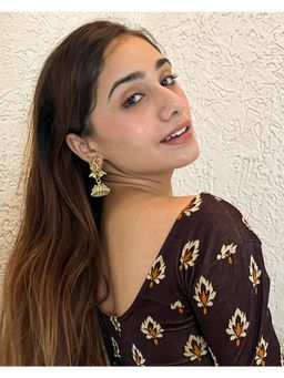 BINDIGASM'S ADVI - Kavana Brown Buti Jacquard Stretchable Pull On Blouse