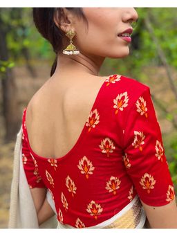 BINDIGASM'S ADVI - Kavana Red Buti Jacquard Stretchable Pull On Blouse