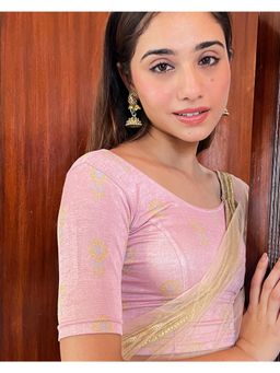 BINDIGASM'S ADVI - Phool Gray and Gold Butis Zari Stretchable Blouse