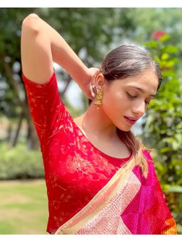 BINDIGASM'S ADVI - Gold Diya Back Floral Metallic Foil Stretchable Blouse