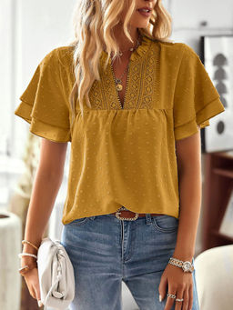 Outzidr - Yellow Vacay Top With Ruffle Sleeve