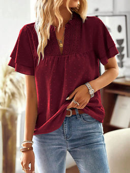 Outzidr - Wine Vacay Top With Ruffle Sleeve