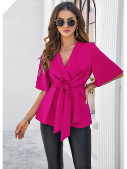 Outzidr - Pink Tie Up Detail Party Shirt