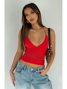 Outzidr - Women Red Solid Crop Top
