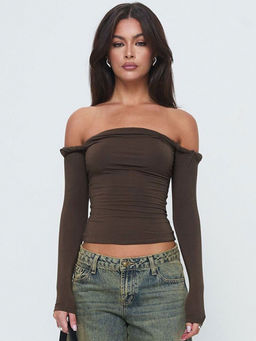 Outzidr - Black Off Shoulder Fitted Street Style Top