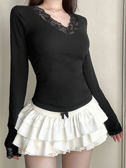 Outzidr - Black Lace V Neck Party Top