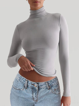 Outzidr - Grey Cropped Fitted Full Sleeve Street Wear T-Shirt