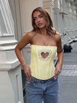 Outzidr - Yellow Printed Corset Street Style Top
