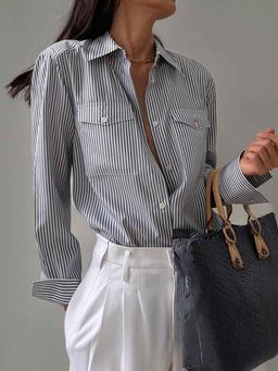 Outzidr - Women Blue Stripes Shirt