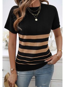 Outzidr - Black & Khaki Striped Street Style Top