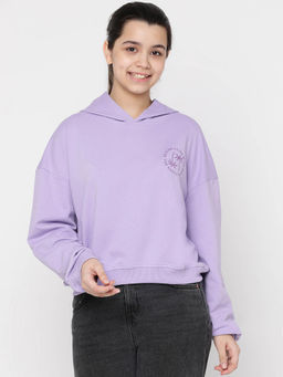 Lil Tomatoes - Girls Printed Light Weight Cotton Looper Sweatshirt-Purple