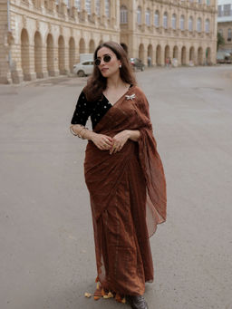 Eternity by Sakshi - Gerua Parallel Rust Universe Saree
