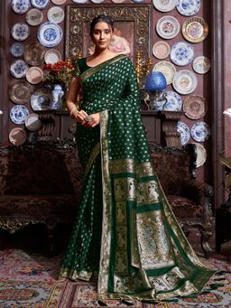 Odette - Green Silk Saree with Unstitched Blouse