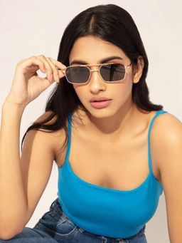 Twenty Dresses by Nykaa Fashion - Gold Black Rectangular Sunglasses