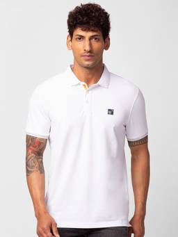 Spykar - White Polo Collar Half Sleeves Blended T-Shirt For Men
