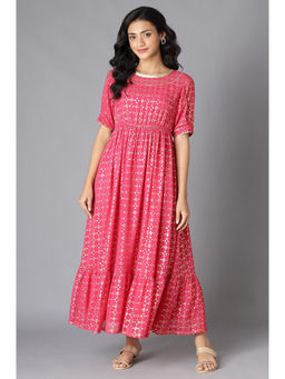 Aurelia - Pink Floral Printed Flared Dress and Tights (Set of 2)