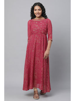 Aurelia - Maroon Floral Printed Flared Dress and Tights (Set of 2)