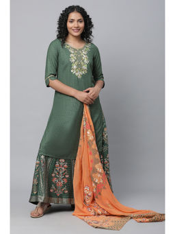 Aurelia - Green Festive Kurta with Skirt and Dupatta (Set of 3)