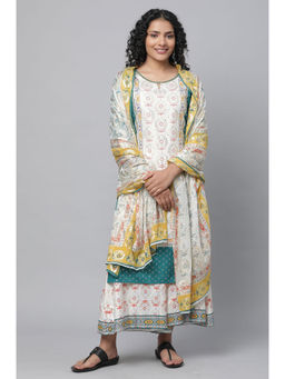 Aurelia - Green Festive Kurta with Culottes and Dupatta (Set of 3)