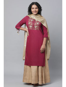Aurelia - Maroon Embroidered Kurta with Skirt and Dupatta (Set of 3)