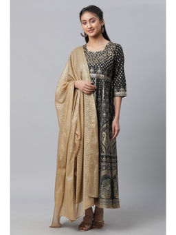 Aurelia - Black Printed Dress with Tights and Dupatta (Set of 3)
