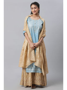 Aurelia - Blue Festive Liva Kurta with Skirt and Dupatta (Set of 3)