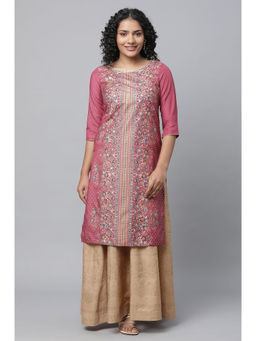 Aurelia - Pink Foil Printed Kurta with Skirt (Set of 2)