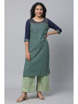 Aurelia - Blue Printed Liva Kurta and Straight Palazzo (Set of 2)