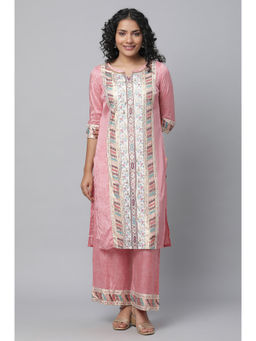 Aurelia - Pink Printed Liva Kurta and Palazzo (Set of 2)