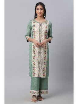 Aurelia - Green Printed Kurta and Straight Pant (Set of 2)