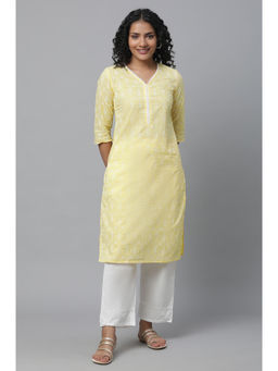 Aurelia - Yellow Printed Cotton Kurta and Pant (Set of 2)