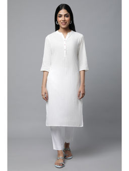 Aurelia - White Seer Sucker Kurta with Trouser (Set of 2)