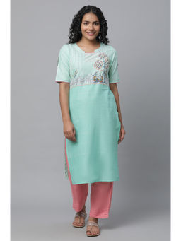 Aurelia - Green Printed Kurta and Pant (Set of 2)