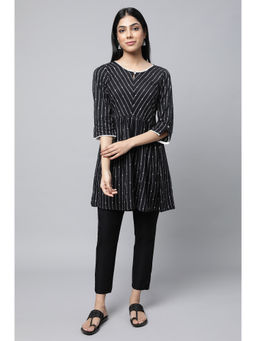 Aurelia - Black Dobby Short Kurti with Trouser (Set of 2)