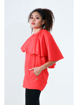 Echke - Coral Halter Top with Attached Cape Feature