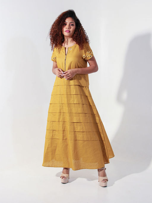 ochre linen dress Ochre Linen Blend High Low Dress