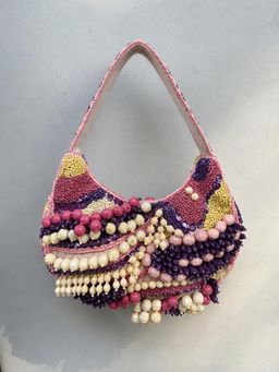 Obleka - Pink Bloom Beaded Hand Bag