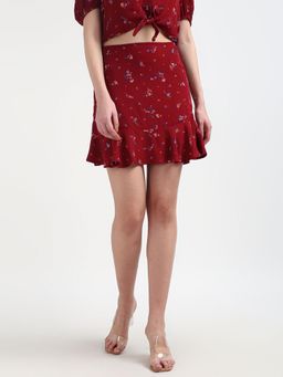 Tommy Hilfiger - Womens Maroon Color Mini Skirt